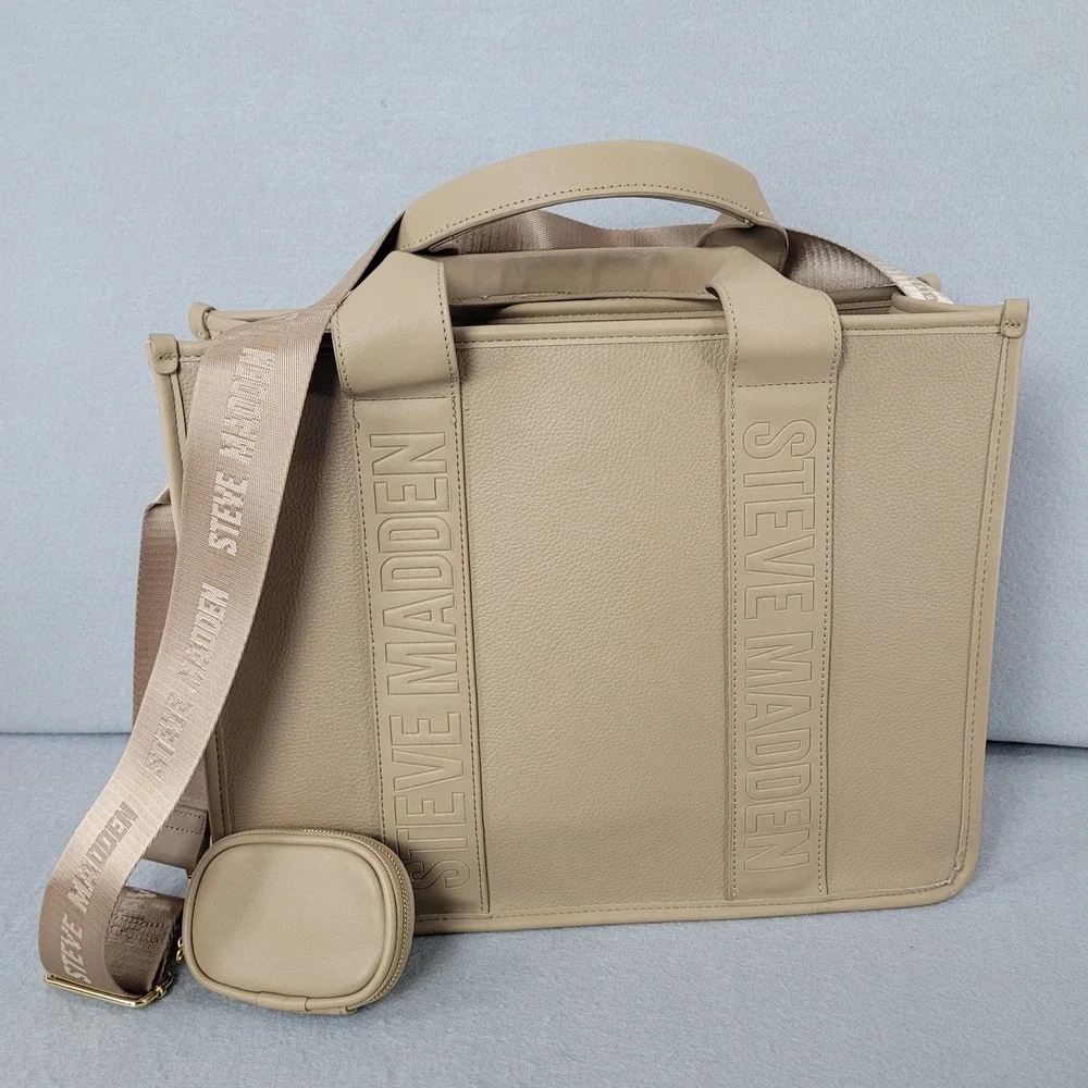 Steve Madden Satchel Bwebber-EL Sandstorm Beige Logo Strap Pouch Bag DT623705 OS